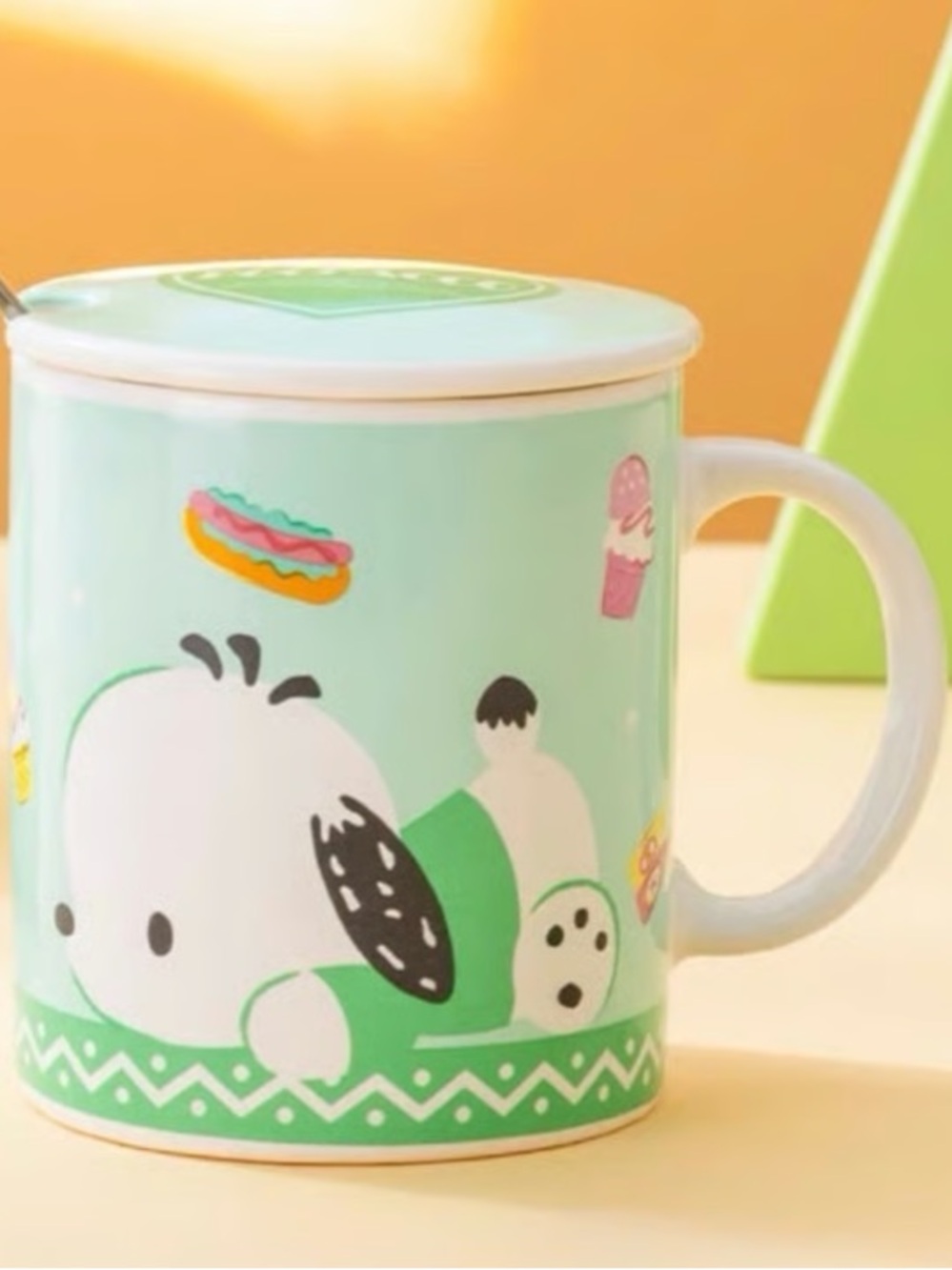Cute Mint Dog Ceramic Mug with Lid